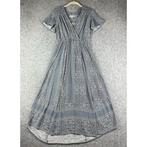 Knox Rose Midi Wrap Dress Womens XS Blue Floral Flutter Peasant Cottage Boho*